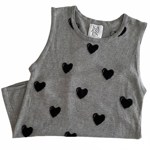 ZOE Karssen Cashmere Heart Print Sweater Vest Gray Size Medium - Picture 1 of 6